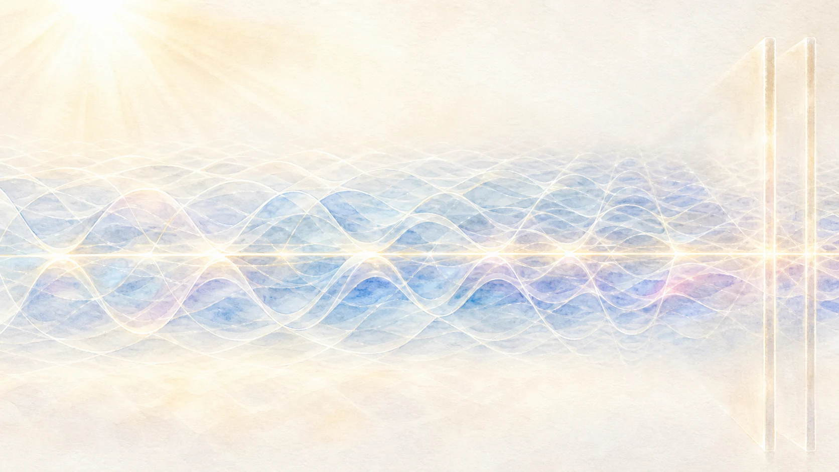 Overlapping luminous wave modes fill an apparently empty space while two boundaries select which modes fit.