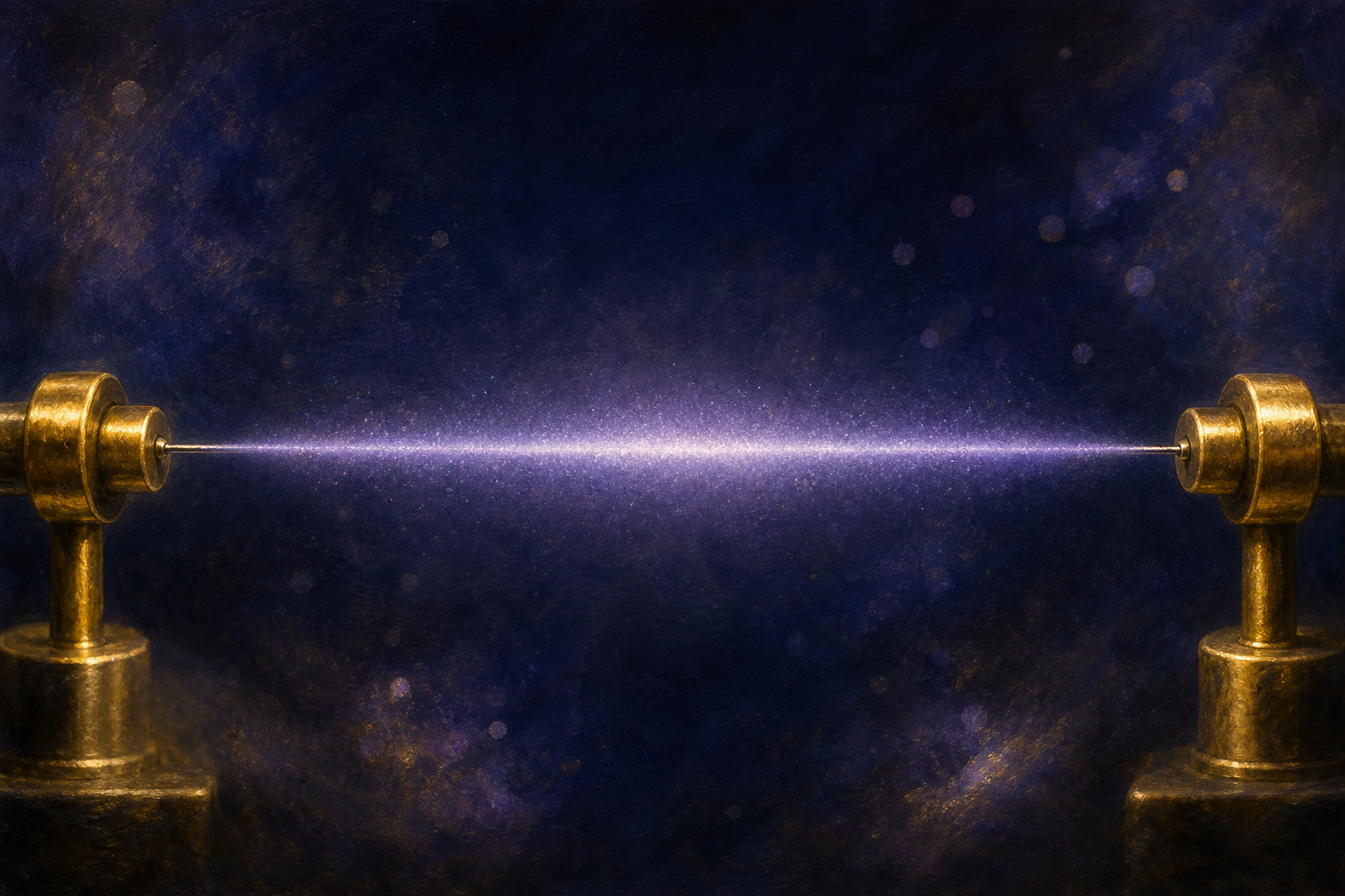 A single guitar string stretched across a dark field, blurred into a faint luminous haze along its whole length even though nothing has plucked it.