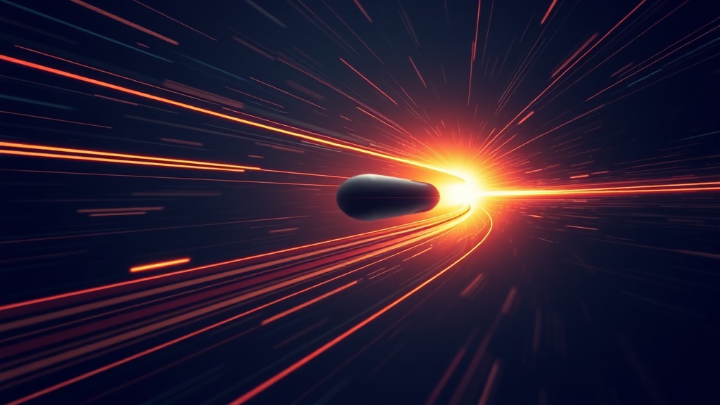 A body accelerating while a field-like wake trails behind it.